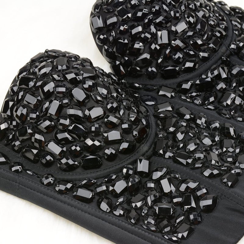 ELLACCI Women's Sexy Rhinestone Punk Bustier Crop Top Push Up Corset Bra Black Medium - Image 4